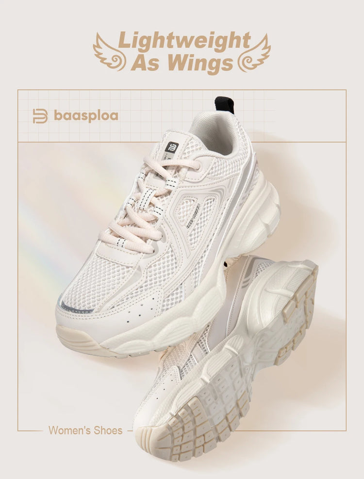 Baasploa Scarpe da corsa retrò da donna Scarpe da jogging sportive con lacci in rete da esterno Scarpe casual leggere e traspiranti antiscivolo da donna