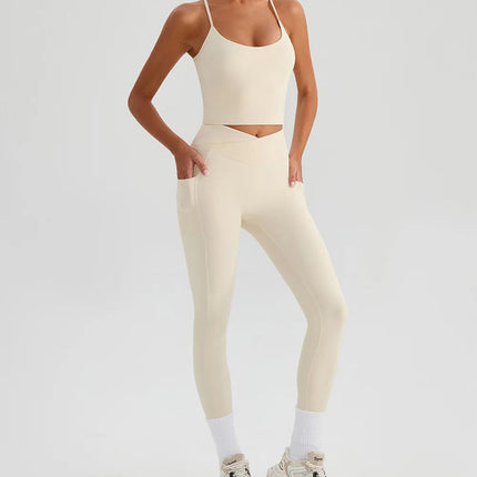Women Gym Sports Leggings Workout Yoga Pants With Pockets High Waist Tights Fitness Pants Outdoors Running Training Trousers PlatiNum