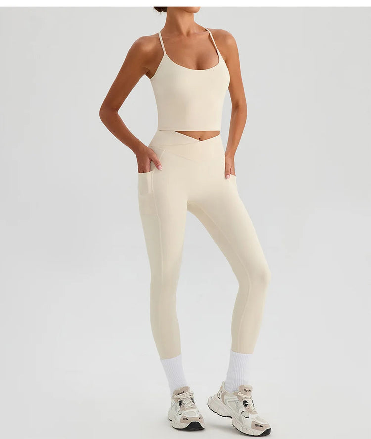 Women Gym Sports Leggings Workout Yoga Pants With Pockets High Waist Tights Fitness Pants Outdoors Running Training Trousers PlatiNum