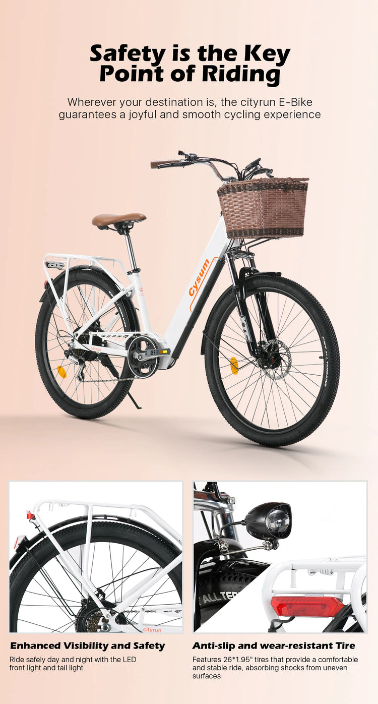 Bicicletta Elettrica Cityrun per Adulti, 26 Pollici, Unisex, Motore 250W, Batteria 36V/10Ah, Velocità Massima 25 km/h, Pedalata Assistita, Autonomia 70-90 km.