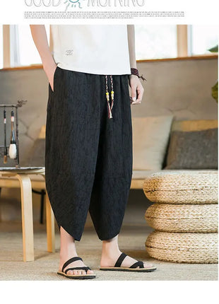 Kimono giapponese Pantaloncini tradizionali Pantaloni asiatici da uomo Samurai giapponese Pantaloni larghi da uomo in lino Yukata casual allentati