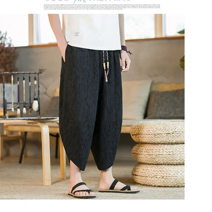 Kimono giapponese Pantaloncini tradizionali Pantaloni asiatici da uomo Samurai giapponese Pantaloni larghi da uomo in lino Yukata casual allentati
