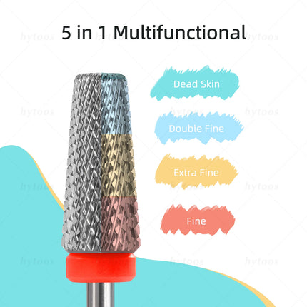 HYTOOS Tapered 5 in 1 Nail Drill Bit Cross Teeth Carbide Nail Bits Remove Gel Electric File Drills Machine Manicure Accessories