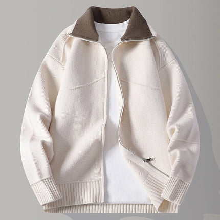 Autumn Winter Men's Sweater Zipper Cardigans Fashion Patchwork Turn Down Collar Casual Knitted Sweatercoat Men Warm Knit Jackets