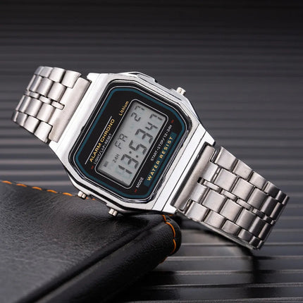 Elegante orologio digitale da donna Orologio da polso elettronico da donna d'affari in acciaio inossidabile oro argento Orologio da uomo Zegarek Damski platinumshop