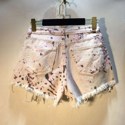 2025 Abiti estivi, Nuovi pantaloncini di jeans con bordo ruvido indossato a vita alta con perforazione a caldo per l'industria pesante, pantaloni caldi da donna