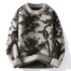 Men Jacquard Furry Sweater Long Sleeve Thick Print Faux Mink Velvet Knit Dyed Pullover O Neck High Street Warm Sweater Jumpers