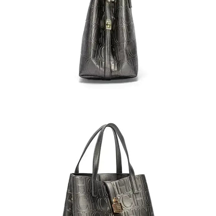CH Large Capacity Handbag Luxury Brand Temperament Letter Print with Lock Design 2025 Trendy Women's Crossbody Bag PlatiNum