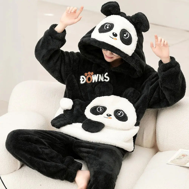 New 2026 Couple Pajamas Set Women's Thickened Fleece-lined Coral Velvet Men Sleepwear For Winter Cute Cat Homewear