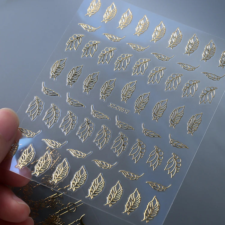 1pcs Gilded Hollow Flower Leaves Nail Art Stickers French Lines Bohemian Tassels 3D Nail Decals Rose Pattern Manicure Decoration