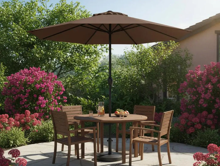 Ombrellone da Giardino con 8 Stecche, Telaio Verniciato a Polvere, Sollevamento a Manovella, Ventilazione, Resistente al Vento per Giardino, Spiaggia, Terrazza