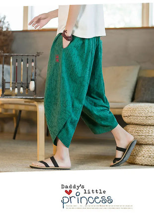 Kimono giapponese Pantaloncini tradizionali Pantaloni asiatici da uomo Samurai giapponese Pantaloni larghi da uomo in lino Yukata casual allentati