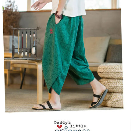 Kimono giapponese Pantaloncini tradizionali Pantaloni asiatici da uomo Samurai giapponese Pantaloni larghi da uomo in lino Yukata casual allentati