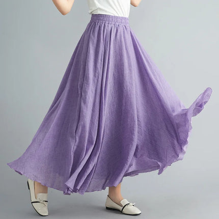 nuove gonne lunghe in cotone di lino da donna 2020 gonne lunghe a pieghe in vita elastica spiaggia Boho gonne estive vintage Faldas Saia