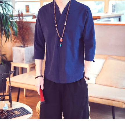 Kimono da uomo in stile giapponese corto a mezza manica in cotone traspirante camicia da uomo T-shirt giapponese estiva Yukata cardigan lavorato a maglia con piume