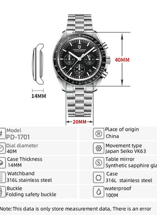 2026 Nuovo PAGANI DESIGN 1701 V5 Orologi da uomo Orologio al quarzo di lusso da uomo Sport Cronografo velocità AR Vetro zaffiro 100M Impermeabile