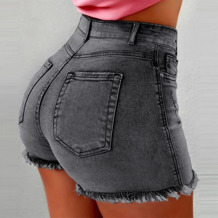 Y2K Womens Denim Shorts High Waisted Hot Pants with Tassels Retro Slim Fit Denim Shorts Fashion Trends Summer Blue Jeans Shorts PlatiNum