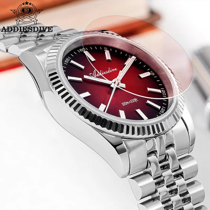 ADDIESDIVE Watch For Men Sapphire Glass Luminous 10Bar Diving Jubilee Strap 316L Stainless Steel VH31 Movement Quartz Watch