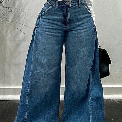 Pantaloni jeans svasati a gamba larga larghi alla moda casual impiombati da donna di nuova moda europea americana Pantaloni jeans streetwear femminili