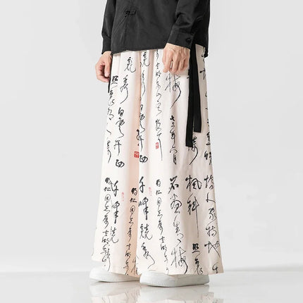 Pantaloni a gamba larga da uomo Ukiyo-e Stampa Pantaloni larghi in vita elastica Uomo Streetwear Giappone Samurai Pantaloni casual Pantaloni lunghi vintage