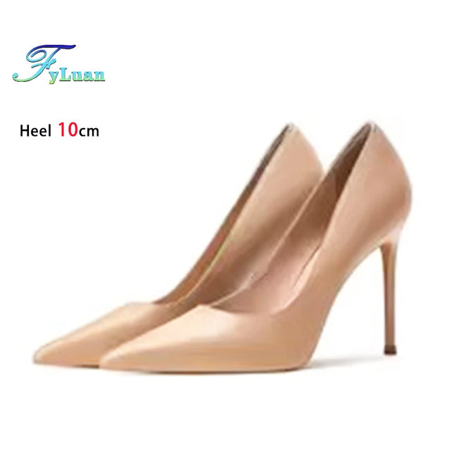 High Quality Sheepskin High Heels Party Office Fashion Pointed Shallow Women's Shoes 6 8 10 cm Stiletto Nude Color Female Pumps