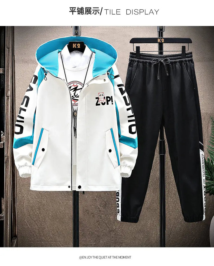Spring Autumn Men Tracksuit Set Casual Sportswear Hooded Jackets Pants 2 Piece Sets Hip Hop Running Sports Suit