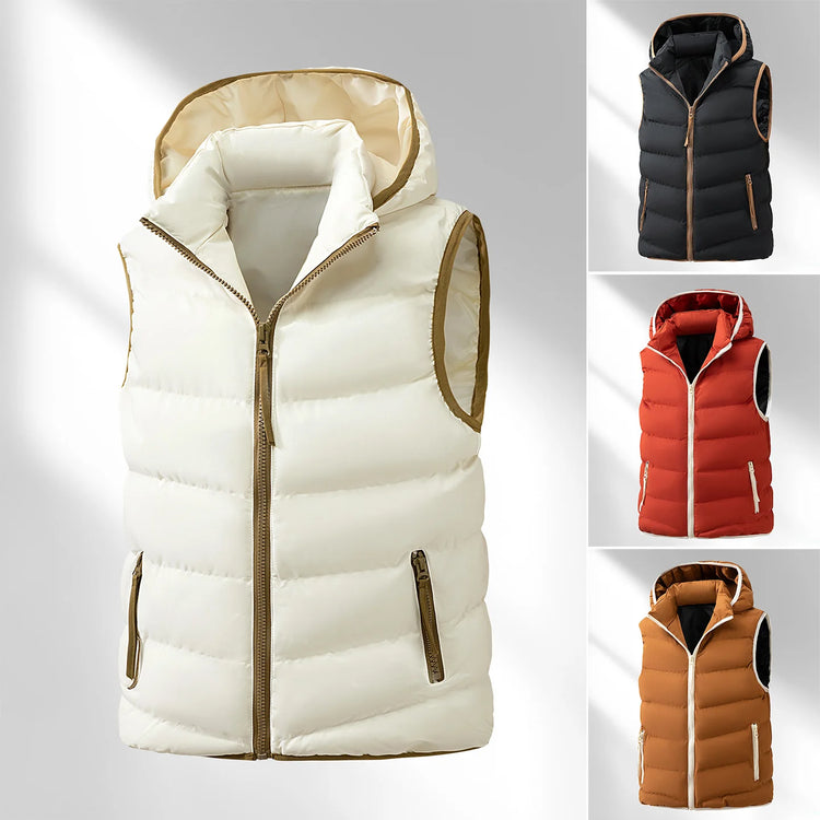 2026 Fall Winter New Men's Fashion Puffer Vest Sleeveless Warm Jacket Hooded Collar Casual Outdoor Waistcoat Plus Size L-5XL