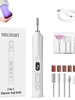 Cordless Nail Drill Electric Nail File Kit, Rechargeable Efile Set, Portable Acrylic Gel Nail Polish Remover Machine, Pedicure Manicure Tool, 11 Bits, 6 Sanding Bands, Salon Home