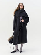DUSHU Double-faced Wool Coat Detachable Scarf Collar Korean Style Thickened Woolen Long Overcoat for Winter Commute