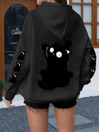 Women Oversized Hoodie Cute Scratch Black Cat Dual Sleeve Print Pullover Sweatshirt Autumn Winter Harajuku Casual Street Tops