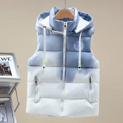#3622 Tie Dye Hooded Sleeveless Jacket Women Zipper Sim Fit Warm Vest Waistcoat Female Outerwear Veste Unisex Autumn Winter 2024