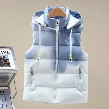 #3622 Tie Dye Hooded Sleeveless Jacket Women Zipper Sim Fit Warm Vest Waistcoat Female Outerwear Veste Unisex Autumn Winter 2024