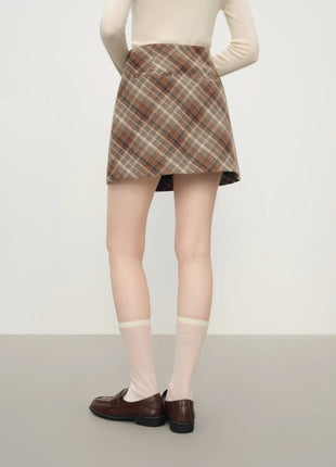 FSLE Autumn Party Skirt High Waist Retro Plaid Knit WoolShort Skirt For Women 2025 Fall Winter New Arrival Y2K Mini A-line Skirt PlatiNum