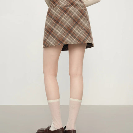 FSLE Autumn Party Skirt High Waist Retro Plaid Knit WoolShort Skirt For Women 2025 Fall Winter New Arrival Y2K Mini A-line Skirt PlatiNum