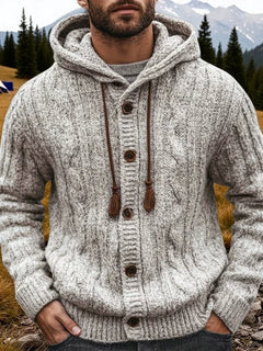 Men's Autumn/Winter Luxury Fashion Men's Knitted Sweater Sweater Pit Strip Long Sleeve Hooded Cardigan Top Coat