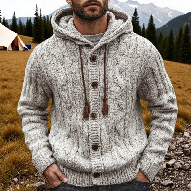 Men's Autumn/Winter Luxury Fashion Men's Knitted Sweater Sweater Pit Strip Long Sleeve Hooded Cardigan Top Coat