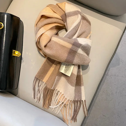 High Quality 100% Pure Wool Scarf Women Classic Chic  Autumn Winter Colorful Plaid Tassel Warm Muffler Female Thermal Shawl Lady