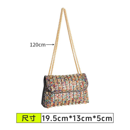 Fashionable Retro Diamond Studded Gold Chain Women's Crossbody Bag Handbag Dinner Bag Underarm Bag Single Shoulder Bag PlatiNum