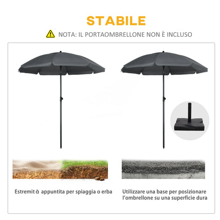 Outsunny Ombrellone da Spiaggia Ø1.8x2 m con Tettuccio Reclinabile a 45°, Ombrellone da Mare con 8 Stecche e Design a 2 Sezioni in Acciaio e Poliestere 160g/㎡, UV50+