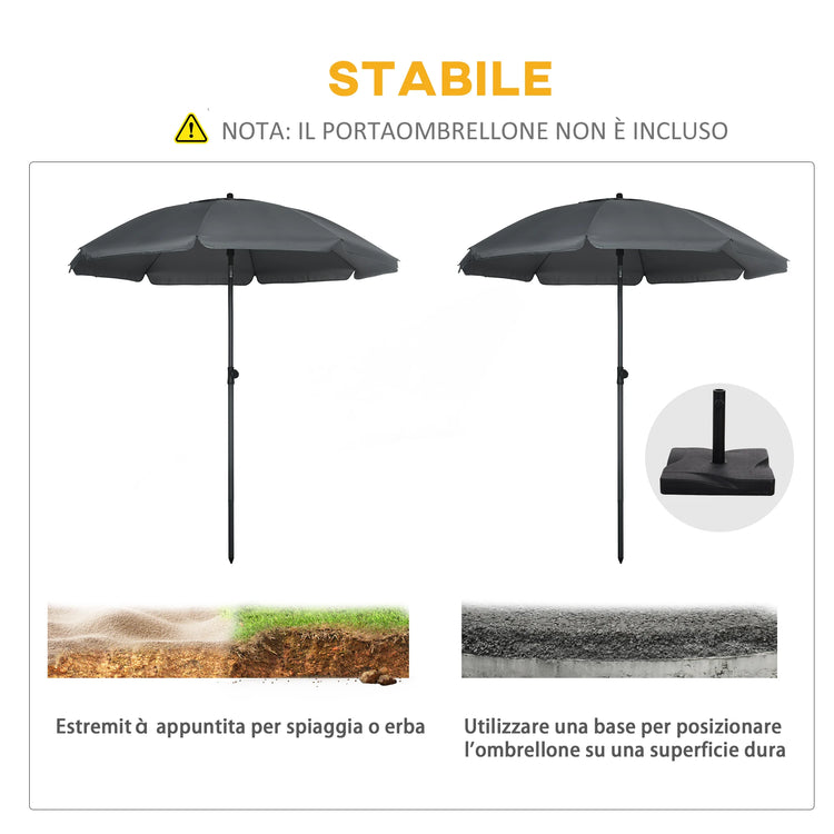 Outsunny Ombrellone da Spiaggia Ø1.8x2 m con Tettuccio Reclinabile a 45°, Ombrellone da Mare con 8 Stecche e Design a 2 Sezioni in Acciaio e Poliestere 160g/㎡, UV50+