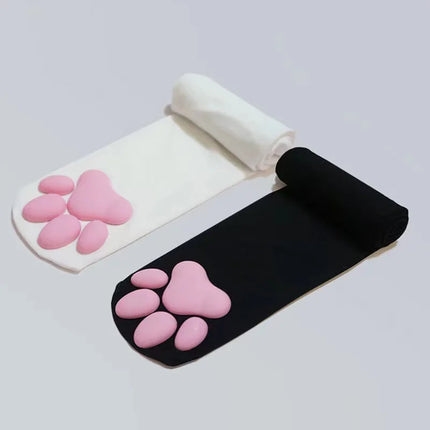 Women's knitted over-the-knee socks with cat paw design, cozy and charming, perfect for cosplay, festivals, and everyday wear