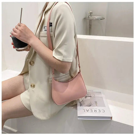New Women's Fashion Handbags Retro Solid Color PU Leather Shoulder Underarm Bag Casual Women Hobos Handbags sac à main femme PlatiNum