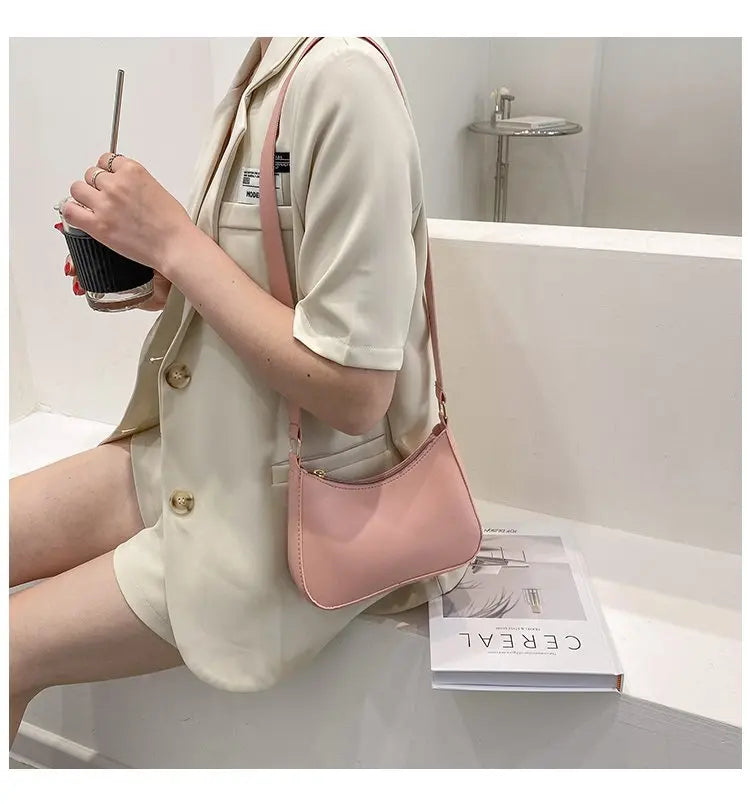 New Women's Fashion Handbags Retro Solid Color PU Leather Shoulder Underarm Bag Casual Women Hobos Handbags sac à main femme PlatiNum