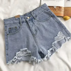 Nuovi Shorts in Denim da Donna con Bordi Grezzi, Modello Ampio a Trapezio, Strappati, a Vita Alta, Hot Pants