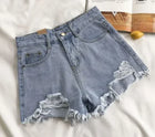 New Women's Denim Shorts with Raw Hems, A-Line Loose Fit, Ripped, High-Waisted, Hot Pants