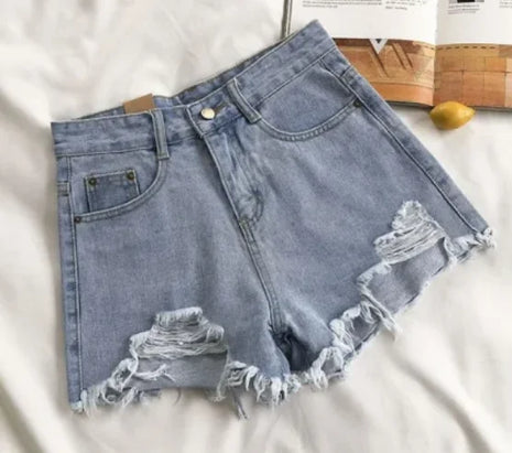 Nuovi Shorts in Denim da Donna con Bordi Grezzi, Modello Ampio a Trapezio, Strappati, a Vita Alta, Hot Pants