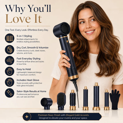 638UKLISS Blue Negative Ion 1000W Hair Dryer Comb Hot Air Brush for Styling And Drying Hair