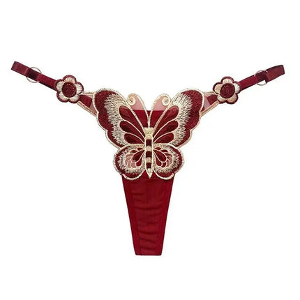 SP&CITY Butterfly Embroidery Lace Hollow Out Sexy Women's Thongs Low Waist Mesh Transparent Erotic Underpants Soft Thin T String