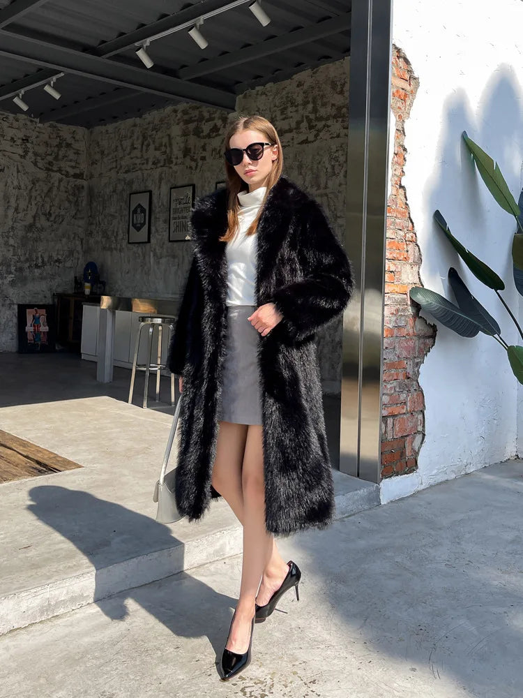 ZADORIN Winter Fluffy Jacket Women Solid Lapel Long Faux Fox Fur Coat Ladies Furry Warm Pink White Jacket Trench Coats Tops