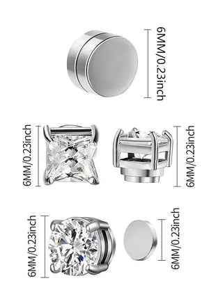 3 paia di orecchini a clip magnetici resistenti in cristallo per uomini e donne Orecchini con magnete zircone rotondo punk Gioielli non penetranti platinumshop